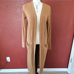 Express Tan Ribbed Knit Cardigan Sweater